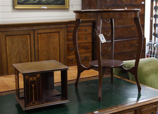 An Edwardian Art Nouveau mahogany revolving table bookcase and a circular occasional table, H.74cm , w. 74cm bookstand